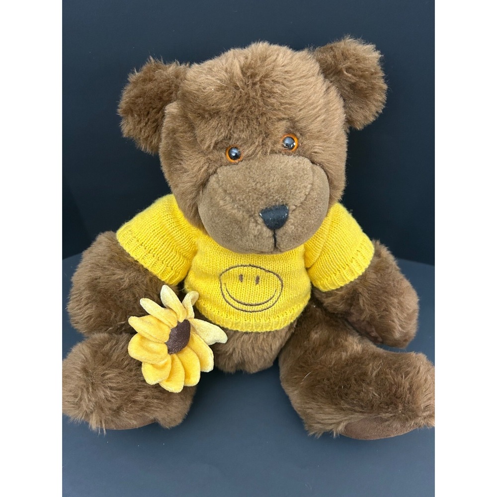 Plush Teddy Bear Yellow Smiley Face Sweater & Sunflower Accessory Collectible